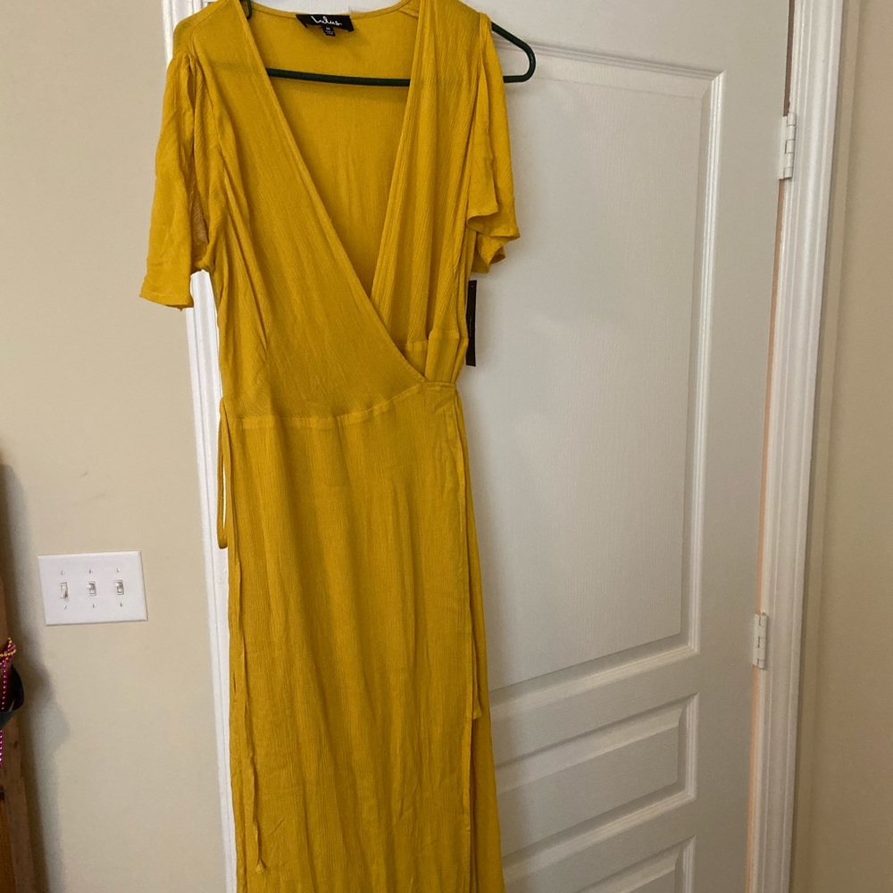 Golden yellow wrap maxi dress